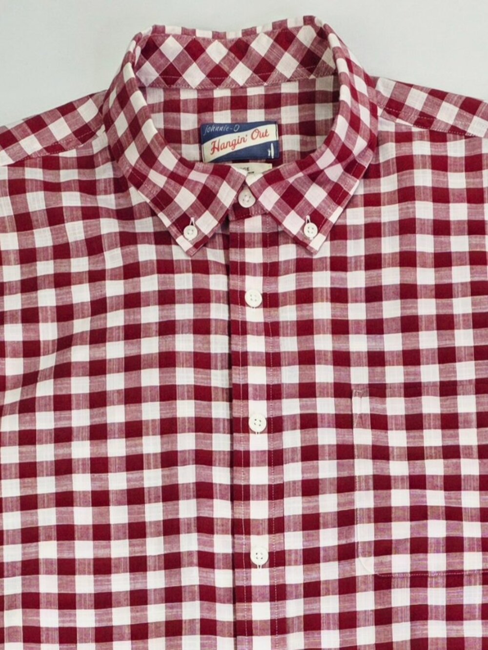 Johnnie-O Hangin' Out Embroidered Logo Red White Check Mens Sz Large Button Down